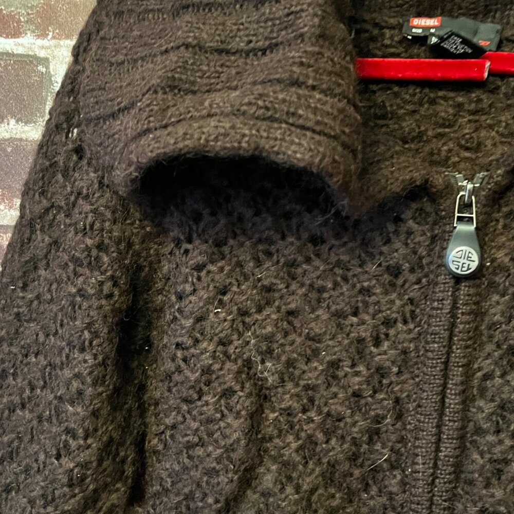 Diesel Dark Brown Chunky Knit Zip Sweater - Picture 3 of 10